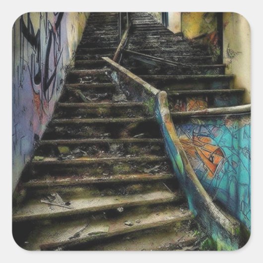 Stedelijke kunst op trappen verlaten gebouw vierkante sticker (Voorkant)
