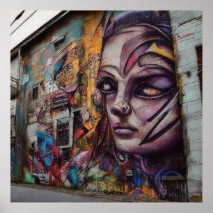 Stedelijke kunst op verlaten gebouw poster