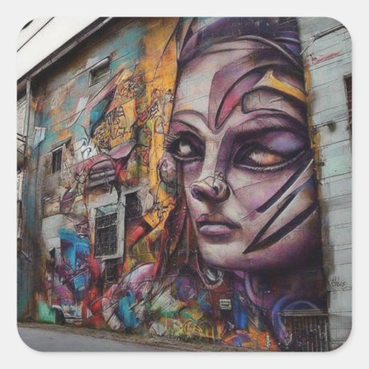 Stedelijke kunst op verlaten gebouw vierkante sticker (Voorkant)