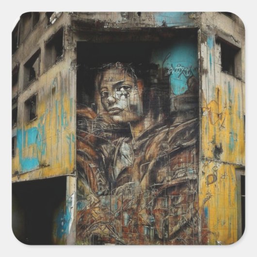Stedelijke kunst op verlaten gebouw vierkante sticker (Voorkant)