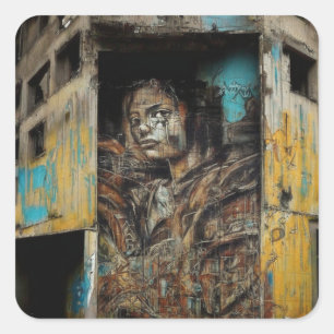 Stedelijke kunst op verlaten gebouw vierkante sticker
