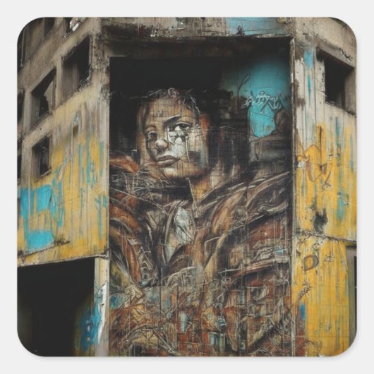 Stedelijke kunst op verlaten gebouw vierkante sticker (Voorkant)