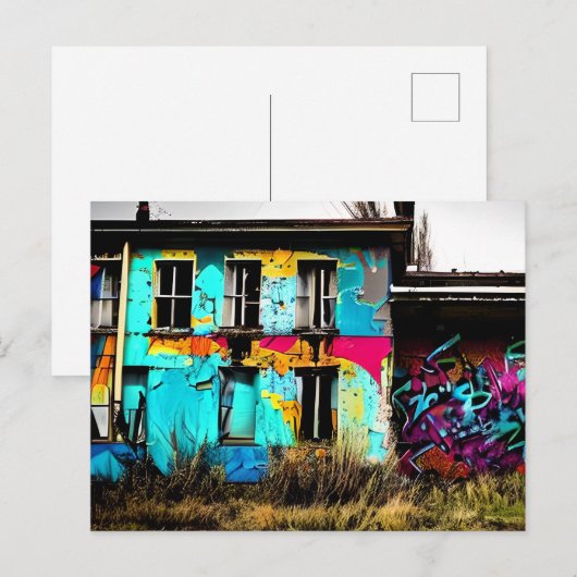 Stedelijke kunst verlaten graffiti-gebouw briefkaart (Voorkant / Achterkant)