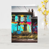 Stedelijke kunst verlaten graffiti-gebouw kaart (Gele Bloem)