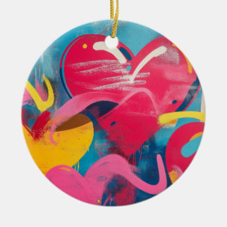 Stedelijke liefde: Graffiti Hearts Keramisch Ornament