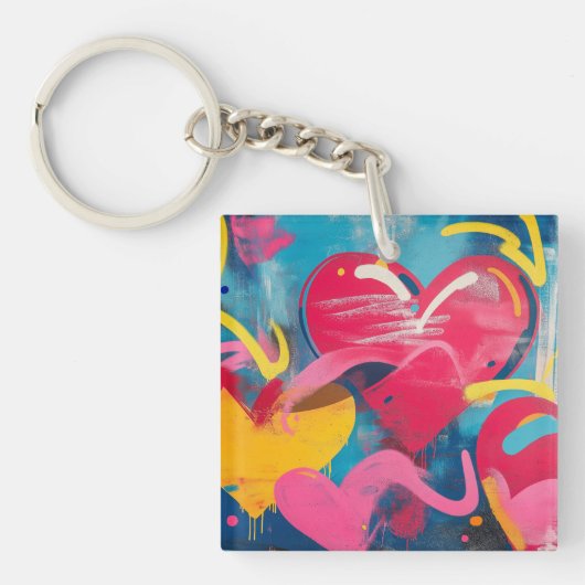 Stedelijke liefde: Graffiti Hearts Sleutelhanger (Voorkant)