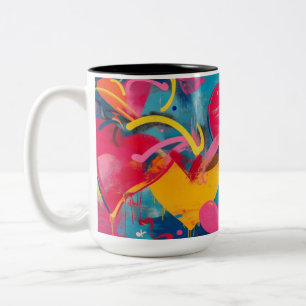 Stedelijke liefde: Graffiti Hearts Tweekleurige Koffiemok