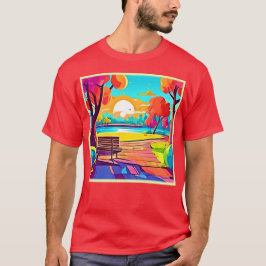 Stedelijke Oase Zonsondergang Panorama T-shirt
