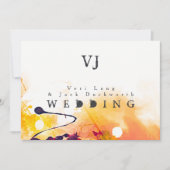 Stedelijke paarse oranje aquarel trouwkaarten kaart (Voorkant)