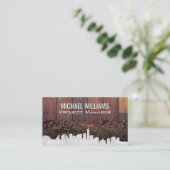 Stedelijke Silhouet | Houten Planken en Aarde Visitekaartje (Staand voorkant)