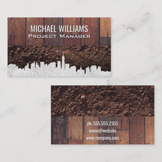 Stedelijke Silhouet | Houten Planken en Aarde Visitekaartje (Voorkant / Achterkant)