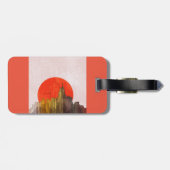 Stedelijke skyline met Red Sun Grunge Cityscape Bagagelabel (Achterkant horizontaal)