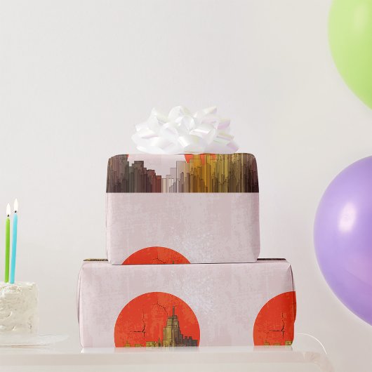 Stedelijke skyline met Red Sun Grunge Cityscape Cadeaupapier