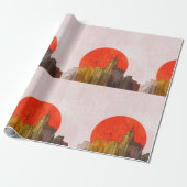 Stedelijke skyline met Red Sun Grunge Cityscape Cadeaupapier (Uitgerold)