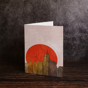 Stedelijke skyline met Red Sun Grunge Cityscape Kaart