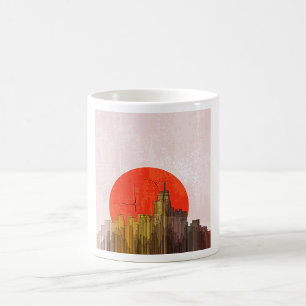 Stedelijke skyline met Red Sun Grunge Cityscape Koffiemok