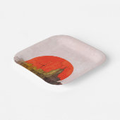 Stedelijke skyline met Red Sun Grunge Cityscape Papieren Bordje (Gebogen)