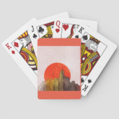 Stedelijke skyline met Red Sun Grunge Cityscape Pokerkaarten (Achterkant)