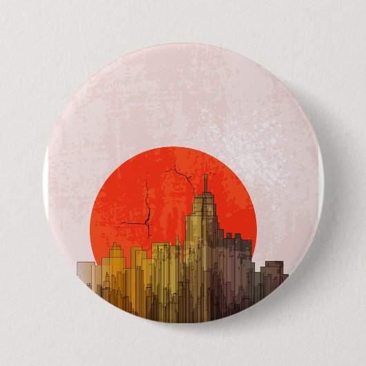 Stedelijke skyline met Red Sun Grunge Cityscape Ronde Button 7,6 Cm (Voorkant)