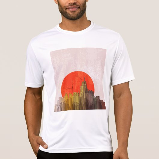 Stedelijke skyline met Red Sun Grunge Cityscape T-shirt (Voorkant)