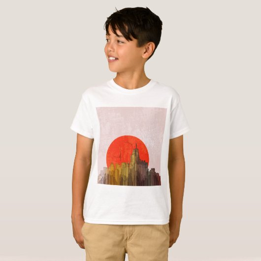 Stedelijke skyline met Red Sun Grunge Cityscape T-shirt (Voorkant volledig)