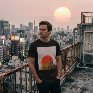 Stedelijke skyline met Red Sun Grunge Cityscape T-shirt