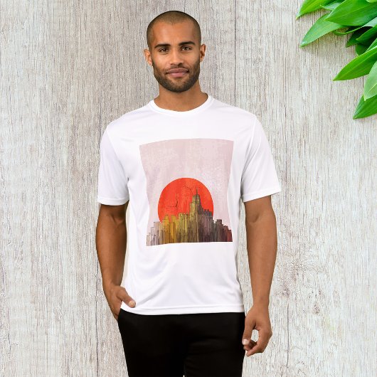 Stedelijke skyline met Red Sun Grunge Cityscape T-shirt