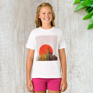 Stedelijke skyline met Red Sun Grunge Cityscape T-shirt