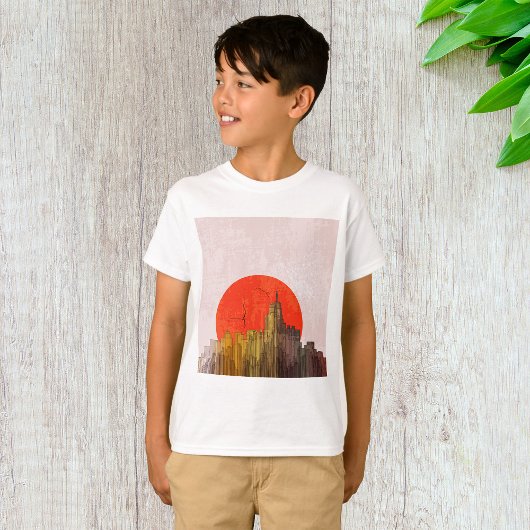 Stedelijke skyline met Red Sun Grunge Cityscape T-shirt
