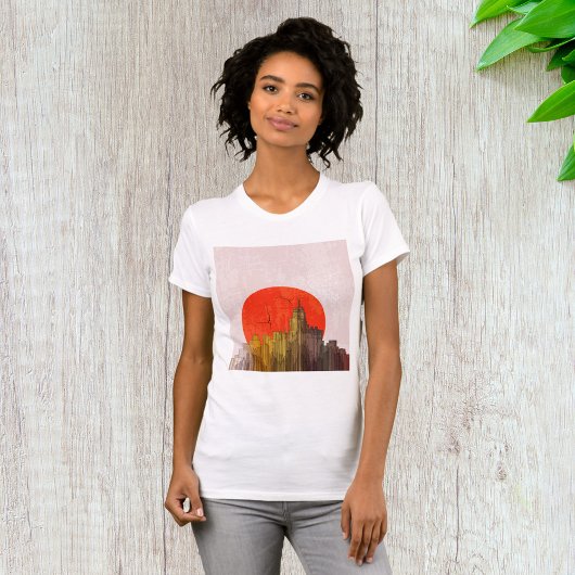 Stedelijke skyline met Red Sun Grunge Cityscape T-shirt