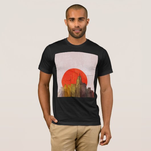 Stedelijke skyline met Red Sun Grunge Cityscape T-shirt (Voorkant volledig)