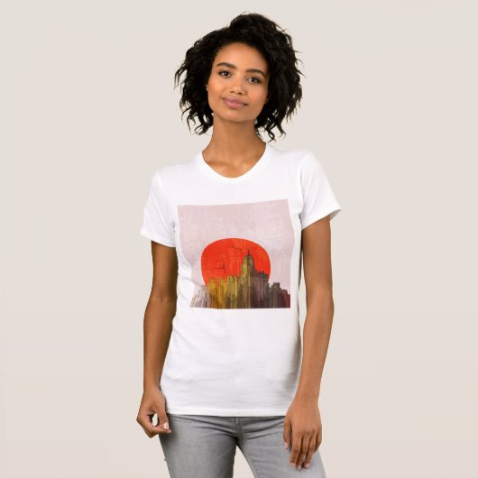 Stedelijke skyline met Red Sun Grunge Cityscape T-shirt (Voorkant volledig)