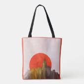 Stedelijke skyline met Red Sun Grunge Cityscape Tote Bag (Achterkant)