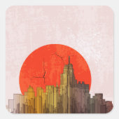 Stedelijke skyline met Red Sun Grunge Cityscape Vierkante Sticker (Voorkant)