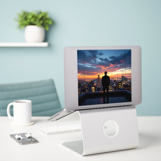 Stedelijke Zonsondergang Reflecties Sticker (Laptop op bureau)