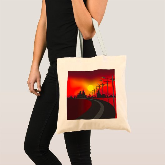 Stedelijke Zonsondergang Snelweg Silhouet Tote Bag