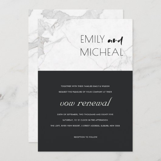 STEDELIJKE ZWARTE EN WITTE MARBLE VOW RENEWAL INVI BEDANKKAART (Voorkant / Achterkant)