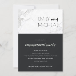 STEDELIJKE ZWARTE WIT-MARBLE ENGAGEMENT PARTY INVI BEDANKKAART