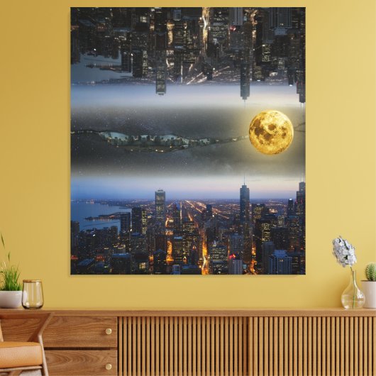 Steden omhoog en Onder Fantasy Landschap Canvas Afdruk (Insitu (Woonkamer))
