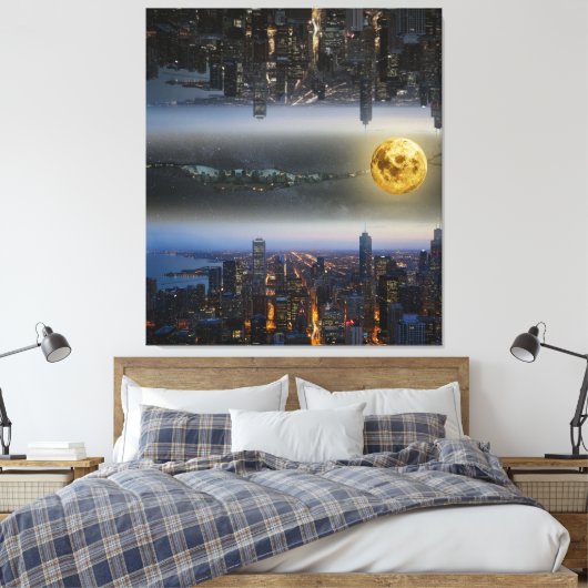 Steden omhoog en Onder Fantasy Landschap Canvas Afdruk (Insitu (Slaapkamer))