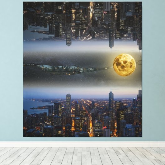 Steden omhoog en Onder Fantasy Landschap Canvas Afdruk (Insitu (Houten vloer))