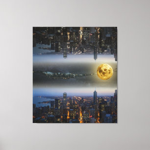 Steden omhoog en Onder Fantasy Landschap Canvas Afdruk