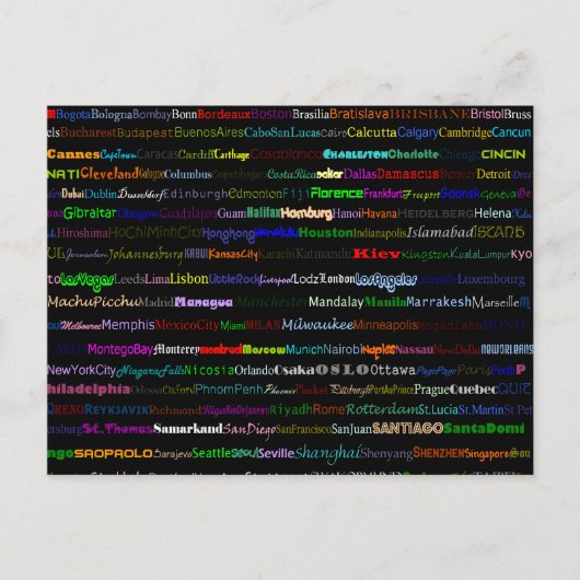 Steden van het World Text Design I Briefkaart (Voorkant)