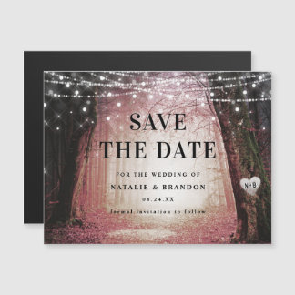 steeds meer | Betoverd Bos Roze Save the Date Magnetische Uitnodiging