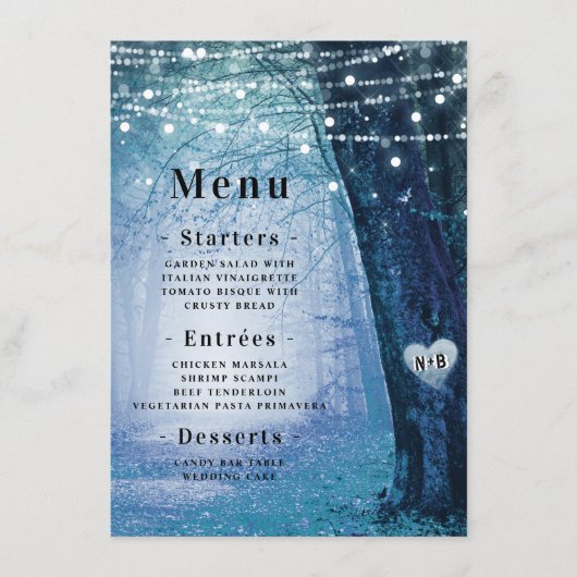 steeds meer | Betoverd sprookjesbos | Blauw diner Menu (Voorkant)