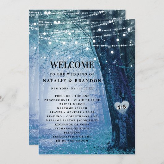 steeds meer | Betoverde Fairy Forest Blue Ceremony Programmakaart (Voorkant / Achterkant)