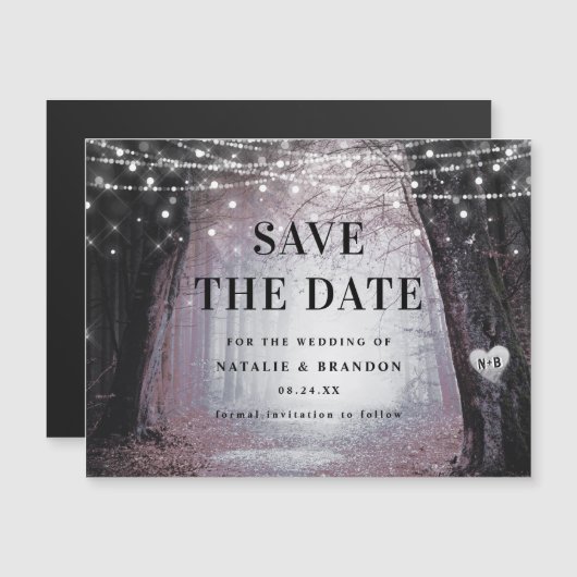 steeds meer | Enchanted Forest Mauve Save the Date Magnetische Uitnodiging (Voorkant / Achterkant)