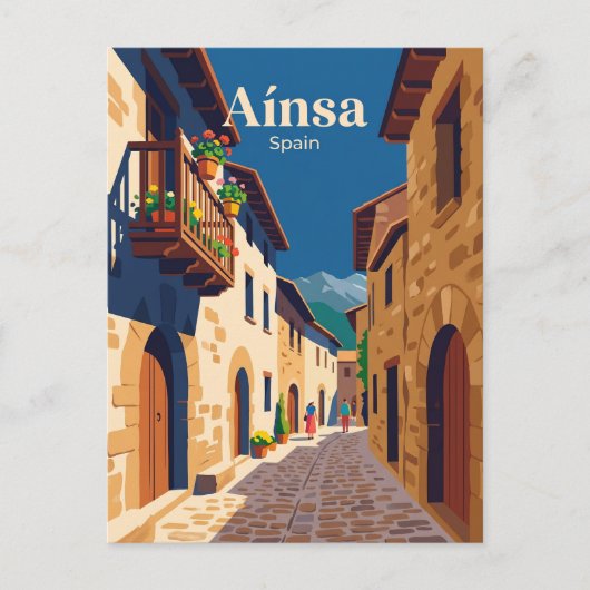 Steeg in het oude centrum van Aínsa Spanje Briefkaart (Voorkant)