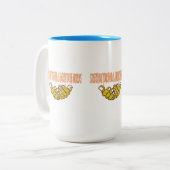 Steek je hand uit als genade voor de wereld tweekleurige koffiemok (Voorkant links)