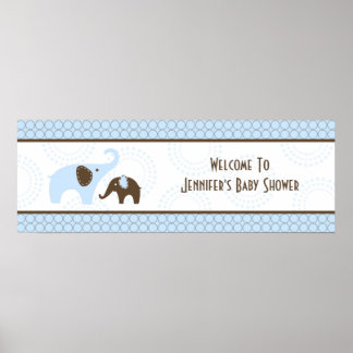 Steek Olifant Blauwe Baby Shower Slagbanner Poster